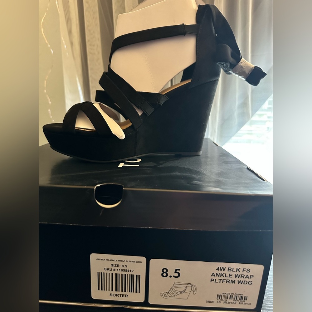 Torrid Black Ankle Wrap Platform Wedge